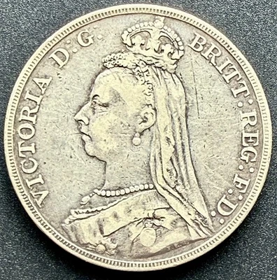1889 Reino Unido Gran Bretaña 1 corona plata (0.925) moneda reina victoria Foto 1 de 4