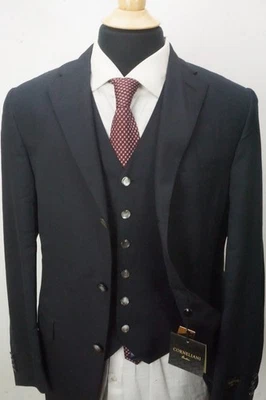 Corneliani Navy Blue Striped Silk Blend 3 Pc Suit Jacket Vest Pants 36R NEW - Image 1 of 4
