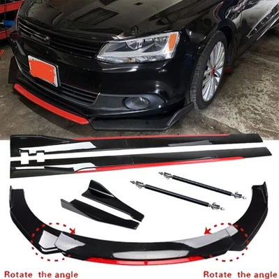 For Volkswagen EOS 2007-16 Front Bumper Lip Splitter Glossy Black Red Side Skirt - Image 1 of 4