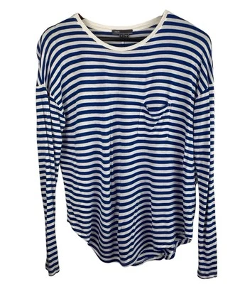 Camiseta Vince Talla Pequeña Azul Blanco Rayas Manga Larga Bolsillo Preppy Náutica Foto 1 de 4