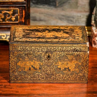 Increíble caja grande antigua victoriana china laca asiática carrito de té Foto 1 de 4