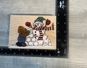 Hampton Art Holz Stempel Schneemann & Bär Winterszene - Bild 1 von 3