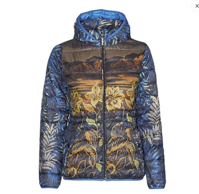 Chaqueta Ankor acolchada acolchada floral azul Desigual para mujer con capucha - talla M de EE. UU. - NUEVA CON ETIQUETAS Foto 1 de 4