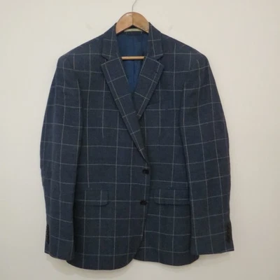 Chester Barrie льняная куртка Blazer Великобритании 44 короткий темно-синий чек Savile Row London - Изображение 1 из 4