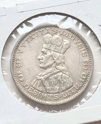 10 Litai 1936 Lithuanian Silver Coin  Vytautas The Great  "Free Ship" - Image 1 of 3