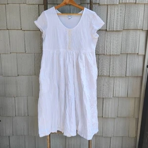 April Cornell 100% Cotton Pintuck Babydoll Midi Dress sz S White Cottagecore - Imagen 1 de 10