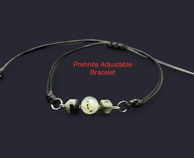 Pulsera de cordón de cera ajustable de piedra genuina Prehnite Foto 1 de 4