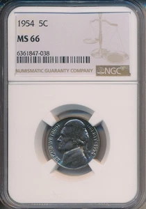1954 JEFFERSON NICKEL **NGC CERTIFIED MS 66** - Picture 1 of 2