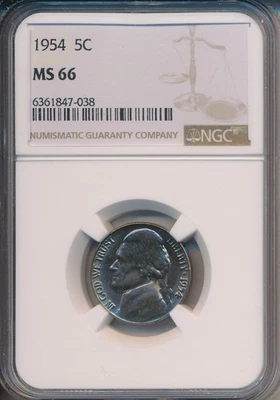 1954 JEFFERSON NICKEL **NGC CERTIFIED MS 66** - Image 1 of 2