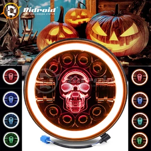 Decoraciones de Halloween para Harley Motor RGB Calavera 7" Faro LED H4 Anillo Halo - Imagen 1 de 21