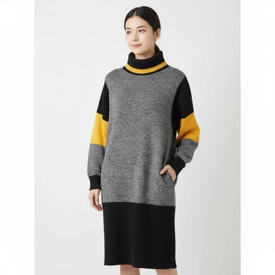 Vestido Suéter Picky Vicky Para Mujer Talla L Bloque de Color Años 80 Cuello Alto Retro Acogedor Foto 1 de 4