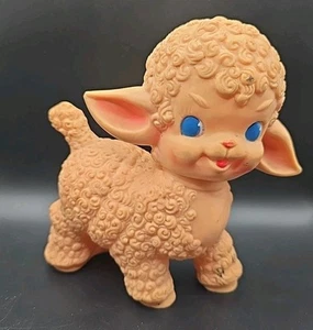 Sun Rubber Co Lamb Squeak Toy Vtg 1955 Kitch Squeaker Rare all Pink Body - Picture 1 of 4