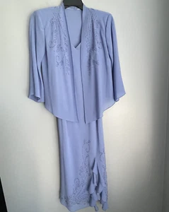 Periwinkle Beaded Evening Dress 2pc Ruffle Slit Lined Chiffon Sz 12P R&M Richard - Picture 1 of 24