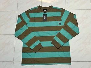 Stussy Classic Stripe Pocket Crewneck L/S T Shirt Men M New Rare - Picture 1 of 3