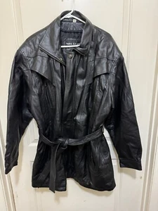 Abrigo de cuero italiano Niko para hombre talla XL largo con cinturón - Imagen 1 de 2