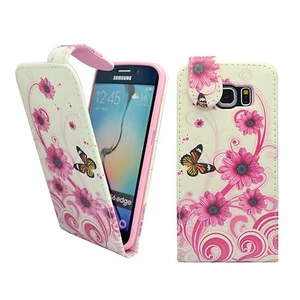CASE FOR SAMSUNG GALAXY S6 EDGE FLIP PU LEATHER WHITE PINK SWIRL FLOWER COVER - Picture 1 of 5