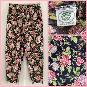 Vintage Laura Ashley High Rise Cotton Trousers 12 14 Floral Boho Summer 80s 90s - Picture 1 of 12