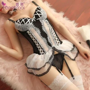 Push Up Korsett Kleid - hohe elastische Spitze Overbust Dessous solide Bustier Korsetts - Bild 1 von 14