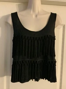 "Forever 21" Black Fringe Crop Tank Top Sz M - Picture 1 of 4