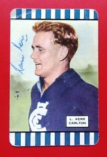 1954 COLES VFL Swap Card:  LAURIE  KERR (Carlton) ....  signed