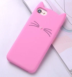 for iPhone 6 / 6S - Soft Silicone Rubber Skin Case Cover Pink Cat Kitty Whiskers - Picture 1 of 4