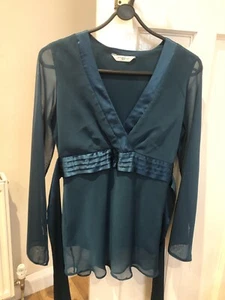 New Look summers Top /Blouse green peacock v-neck Size 10 - Picture 1 of 8