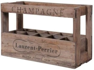 RUSTIC STYLE WOODEN WINE CHAMPAGNE CRATE LAURENT PERRIER HOLDS 10 BOTTLES - Picture 1 of 2