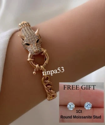 Pulsera Jaguar Cara y Esmalte D/VVS Pasando Moissanita Joyería 925 SS Foto 1 de 4