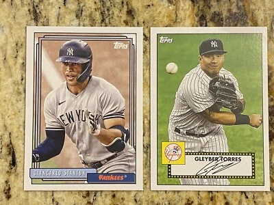 GIANCARLO STANTON 2021 Topps Card #T92-33 Color DEFECT & T52-38 TORRES YANKEES - Image 1 of 4