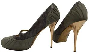Christian Dior Gray Snakeskin & Suede Stiletto Heels Gold Heel & Snake Size 38 - Picture 1 of 19