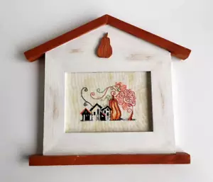 Cross Stitch Picture Autumn House Framed Size 11'' x 13'' - Imagen 1 de 6