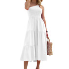 Women Sleeveless Midi Dress One Shoulder Party Cocktail Tiered Ruffle Beach Thin