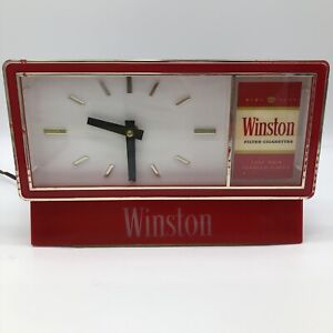 10” x 3” W.H. Glover Winston Cigarette Electric Sign Clock Red & White - WORKS!!