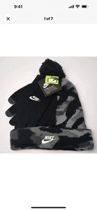 Nike Big Boys Futura Camouflage Beanie and Gloves Set Black Youth Size NEW - Picture 1 of 2