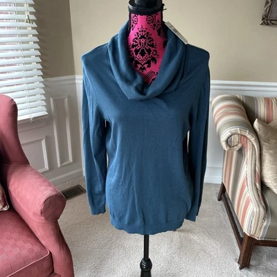 Nuevo Suéter Coldwater Creek Azul Gasolina Capucha Cuello Suéter Pullover Manga Larga M Foto 1 de 4