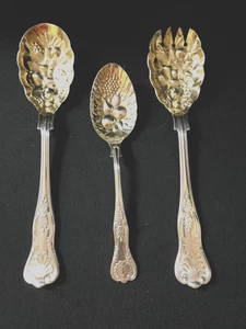 Silverplate Salad Set/Serving Spoon Sheffield England Kings Pattern Embossed - Picture 1 of 5