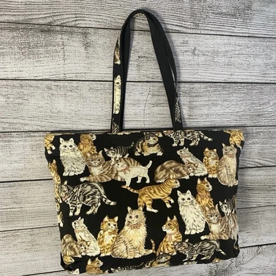 托特包带各种猫印花材料上衣拉链闭合乙烯基衬里 — 第 1/4 张图片
