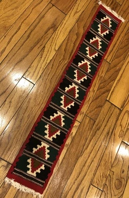 VTG 50s Folk Art Handwoven Kilim Wool Table Runner Red Creme Green Karpatian - Image 1 of 4