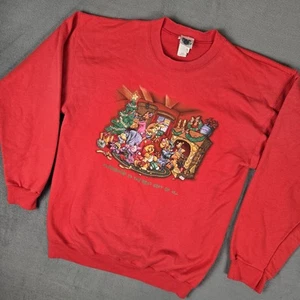 VINTAGE Disney Catalog Winnie The Pooh Christmas Sweatshirt Adult Medium Red - Picture 1 of 9