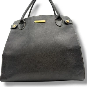 BURBERRY Nova Check Tote Bag Black Repaired Leather Women Casual Bag Zip JAPAN - Picture 1 of 12