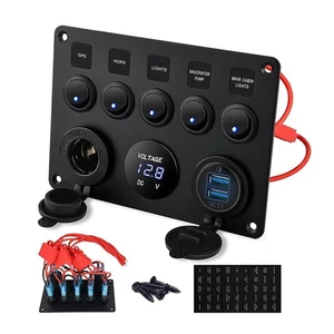 5 Gang Campervan RV 12V LED Lichtschalter Steuerung Voltmeter USB Ladegerät - Bild 1 von 12
