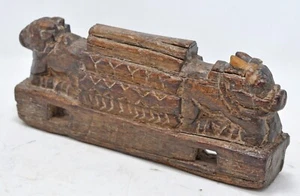 Antique Wooden 2 Holy Cow Nandi Figurine Original Old Hand Carved - Picture 1 of 6