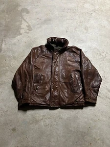 Vintage 90’s Nautica Insulated Brown Leather Bomber Jacket - Picture 1 of 7