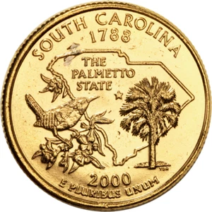 UNIQUE 2000-D South Carolina 24K Gold Plated State Quarter "THE PALMETTO STATE" - Picture 1 of 3