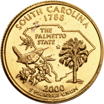 2000-D South Carolina 24K Gold Plated State Quarter "THE PALMETTO STATE" UNIQUE  - Image 1 of 3