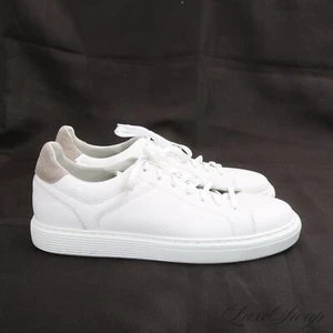 LNWOB #1 MENSWEAR Brunello Cucinelli White Grained Leather Low Sneakers 44 Italy - Picture 1 of 11