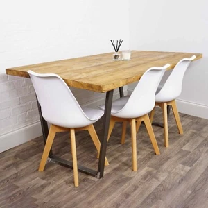Mesa de comedor madera maciza muebles de cocina reverso trapecio acero patas en caja - Imagen 1 de 4