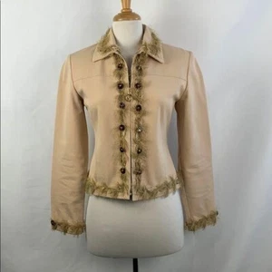 St John Tan Zip with Tortoise/ Green Trim Jacket - Picture 1 of 10