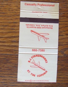 ERIE, COLORADO MATCHBOOK CUBIERTA: B.J. FRESAS FUNDA VACÍA -A - Imagen 1 de 1