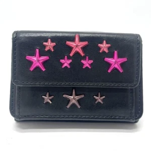 JIMMY CHOO Star studs Wallet Compact Mini Wallet Trifold wallet Leather Black - Picture 1 of 11